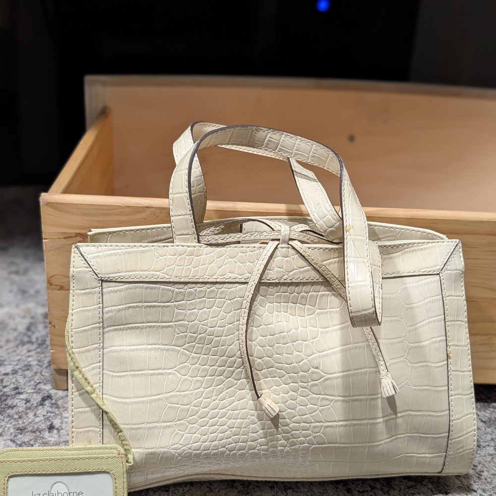 Cream Structured Leather Tote with Double Handles